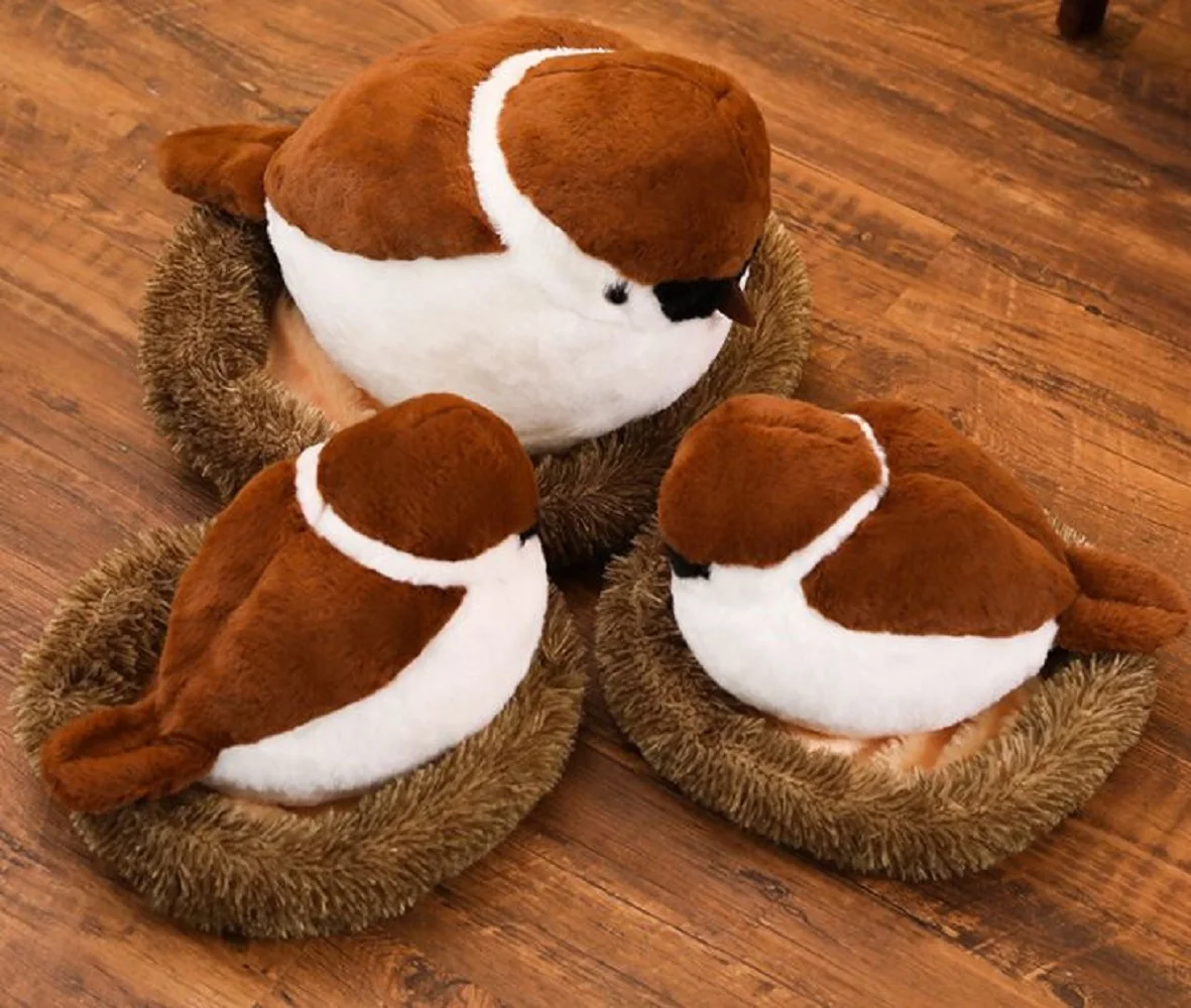 Cute Plush Sparrow Toy Simulation Nest Doll Gift Soft Bird Figure Home Decor Kids' Plaything