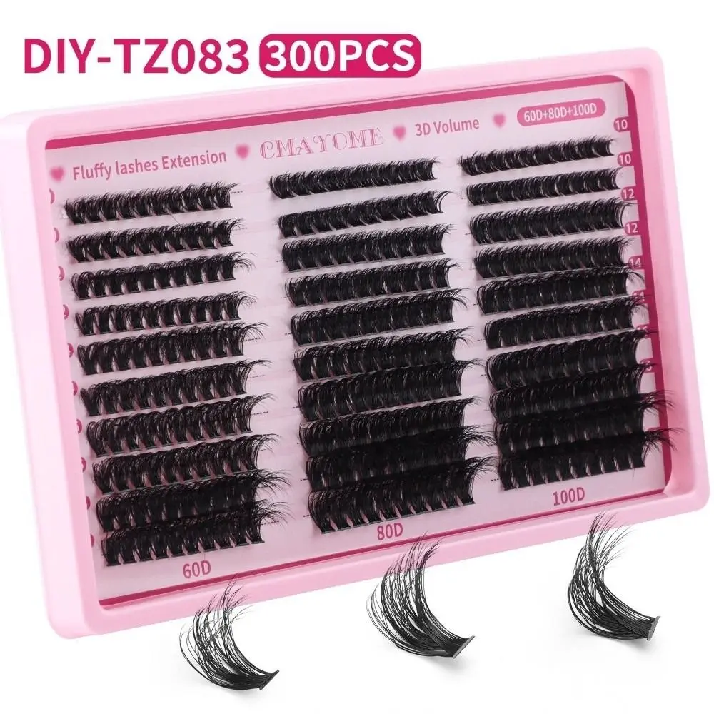 300Pcs Bond and Seal False Eyelashes Natural Look 30-Row Large Capacity Volume Lashes 30D/40D/50D/60D/80D/100D Cluster Design