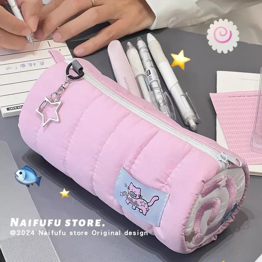 Pink Towel Roll Pencil Case Kawaii Soft Pen Storage Bag Cosmetic Pouch Cartoon Large Capacity Student Stationery School Supplies