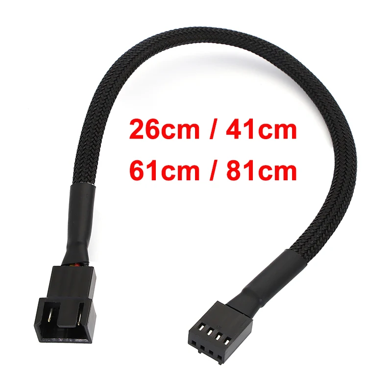 

New 4 Pin Pwm Fan Extension Cable 26/41/60/80cm Computer CPU Fan Connector 1 To 1 Way Black Sleeved PWM Fan Extension Cable 1pcs
