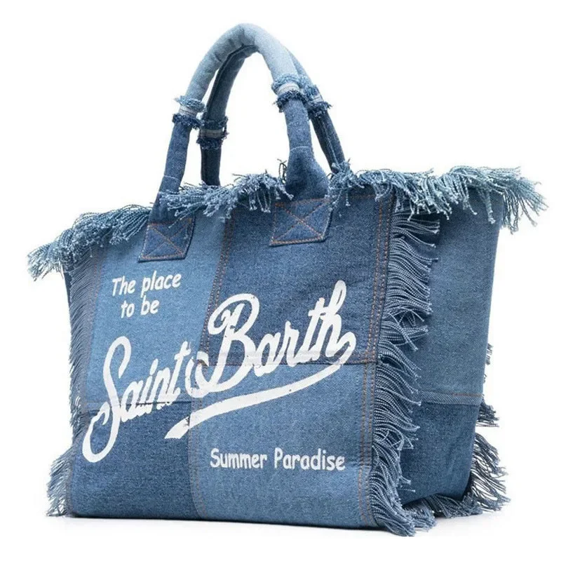 Saint Barth Trendy Ladies Bag Large Capacity Casual Travel Striped Checkered Handmade Tassel Handbag  Light Luxury Comfortable