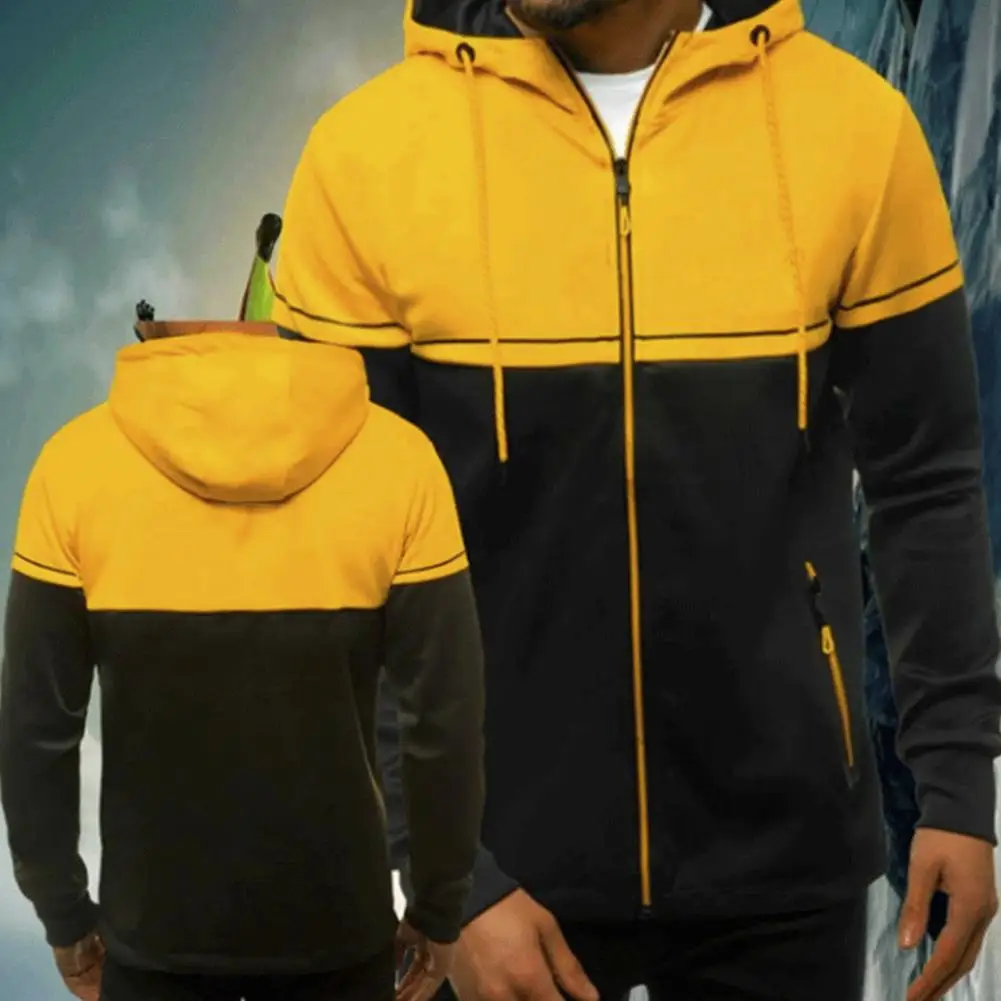 Hooded Jacket Ribbed Hem Stand-up Collar Lightweight Fashion Casual Sweatshirt Hooded Coat Men Hooded Jacket All Match