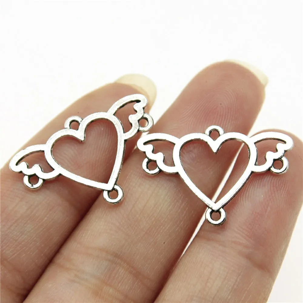 WYSIWYG 10pcs 24x16mm Wing Heart Earring Connector Pendants Earring Connector Pendants Charm Earring Findings