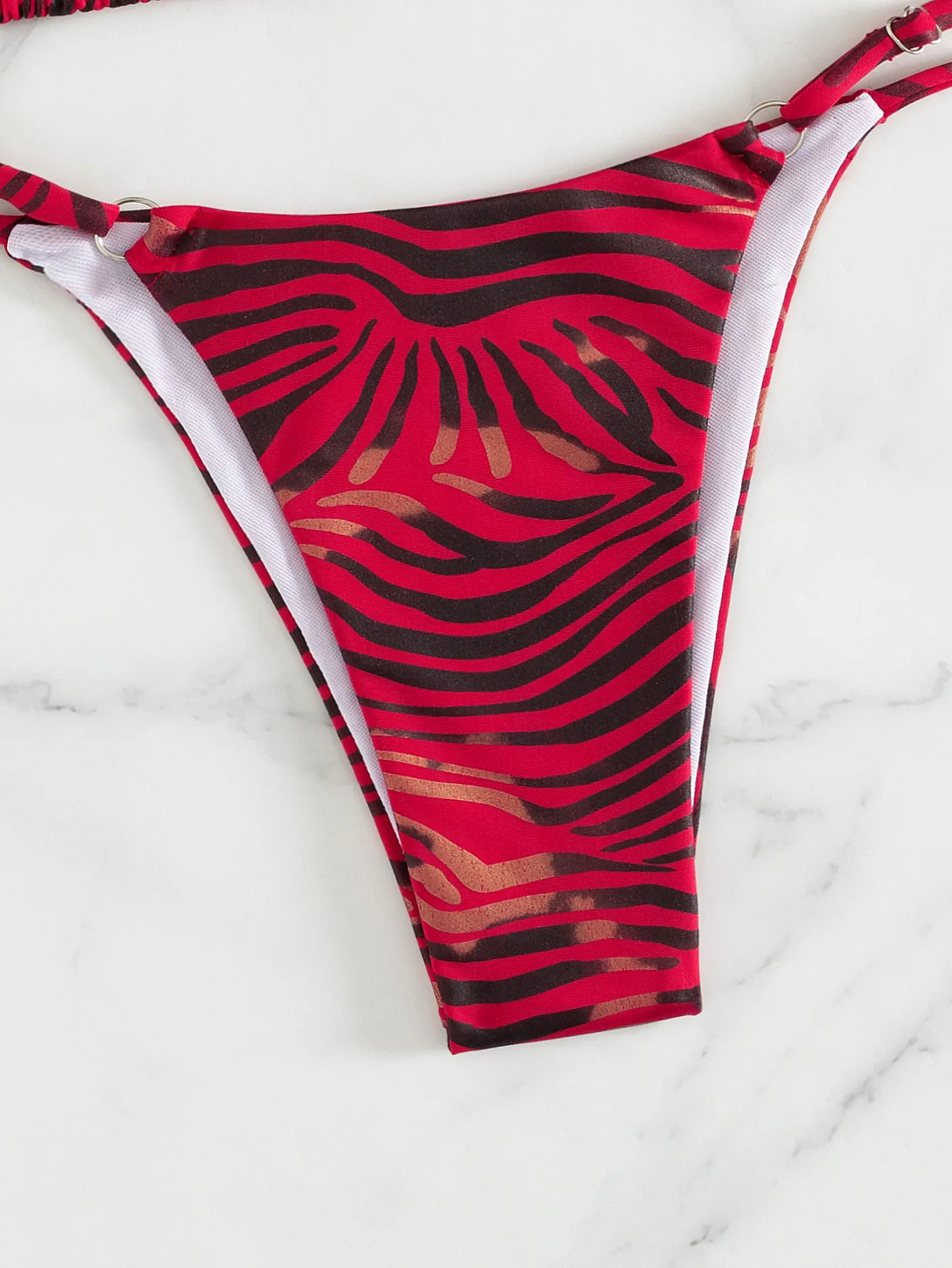 Sexy Rode Zebraprint Bikini Set 2025, Vrouwen Braziliaanse Meta Ring Push Up Bh String Badpak Strand Badpak Micro Badmode