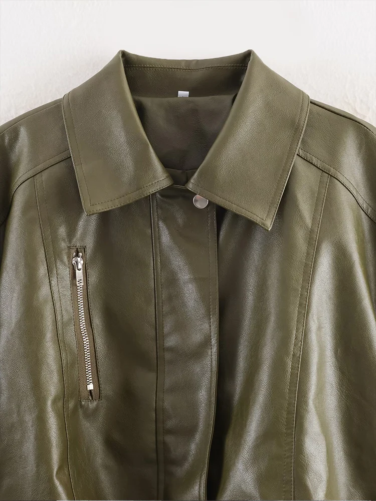 Chaqueta de cuero PU informal holgada de color sólido con temperamento versátil a la moda para mujer nueva de estilo europeo