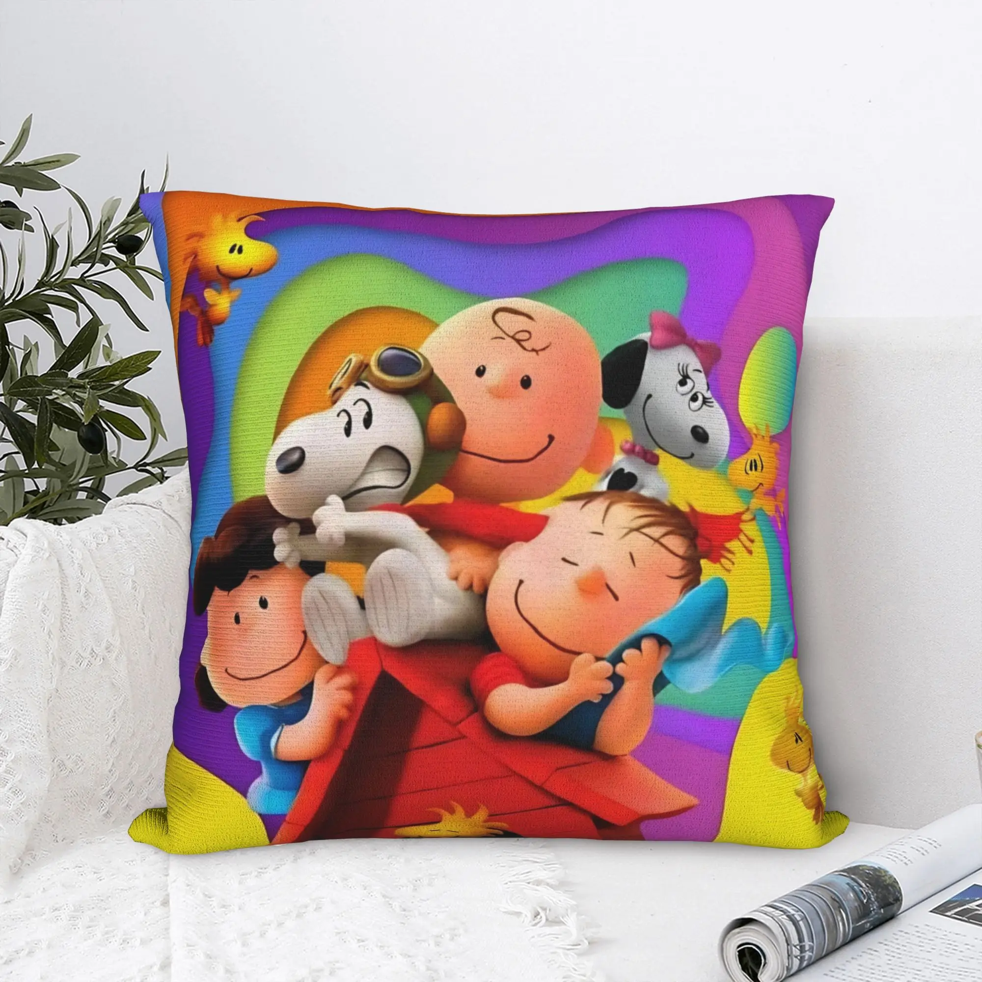 S-Snoopys Movie Square Pillowcases Polyester Home Friends Cartoon Cushion Case Funny Decor Pillow Cover 40*40