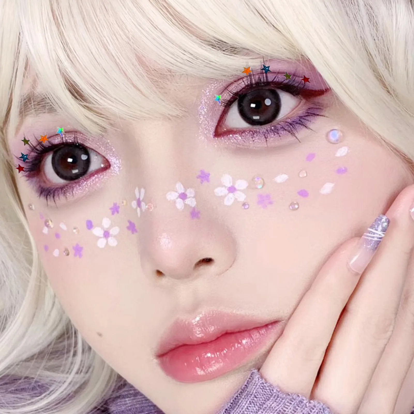 Stars Sequins Fake Eyelashes for Women Well Bedded Lengthening Wisps Lashes for Cosplay Makeup DIY Supply