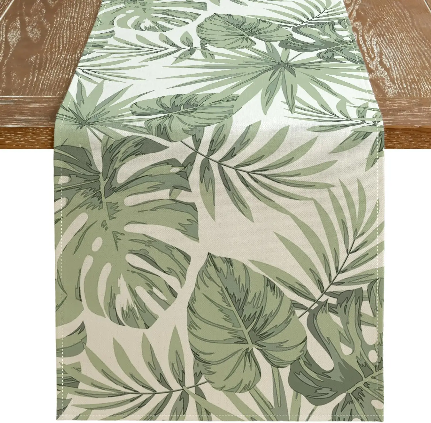 Summer Palm Leaf Linen Table Runner Spring Seasonal Farmhouse Holiday Wedding Party Decor Indoor Home Kitchen Dining Table Decor