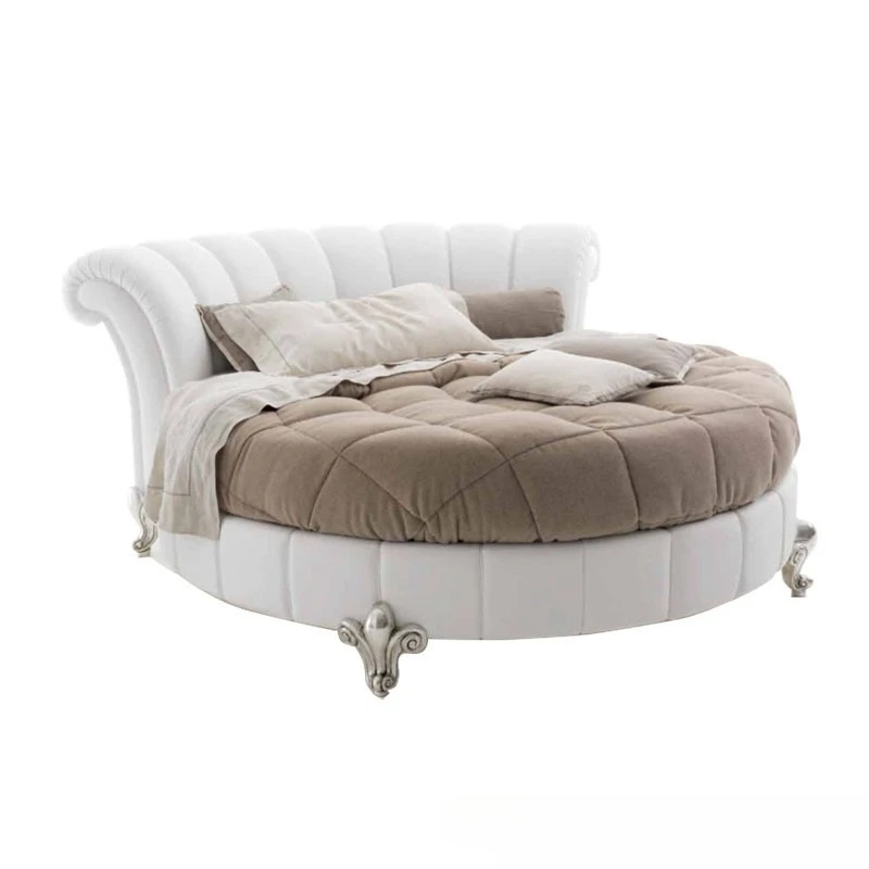 

High-end large round double wedding bed master bedroom couple European princess modern simple atmosphere cowhide