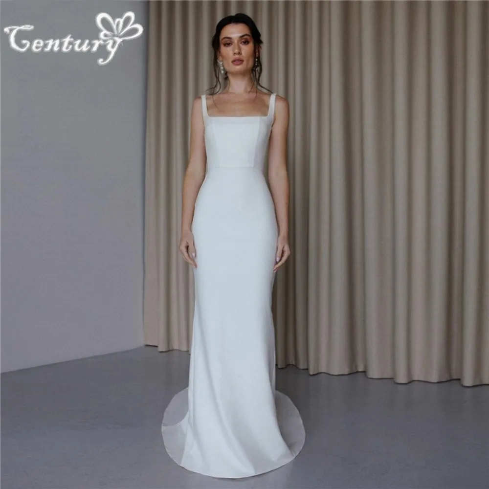 

Simple Wedding Dresses Mermaid 2025 Soft Satin Straps Backless Sweep Train Civil Bridal Gowns for Women Bride Customized