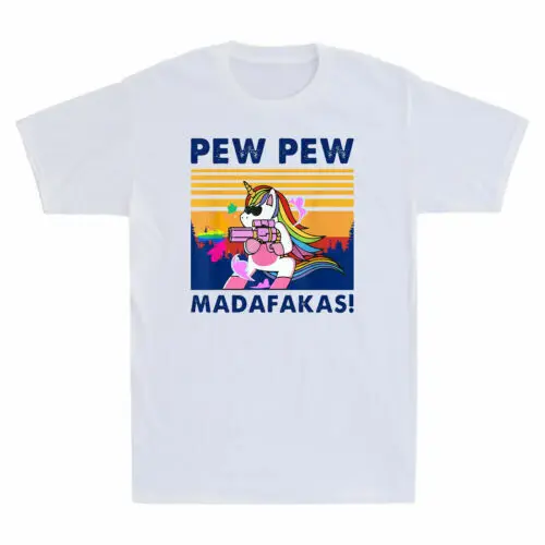 Pew Madafakas    Funny Unicorn Vintage   Cotton Anime Graphic T-shirts for Men Clothing Women