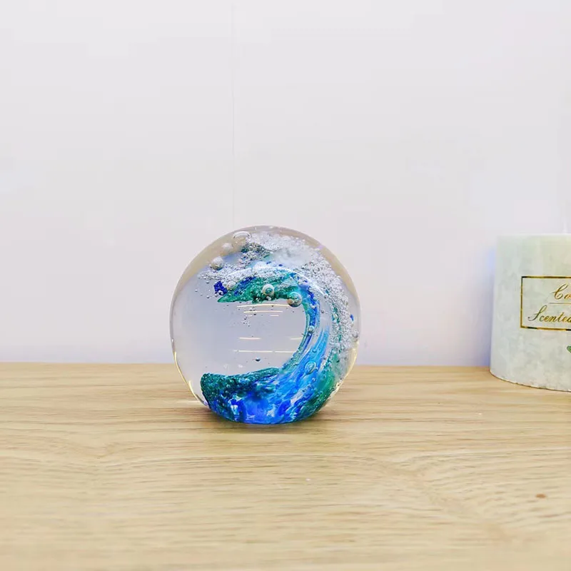 8Cm Creative Blue Waves Glass Ball Handicrafts Light Luxury Bola De Cristal Office Home Decor Craft Kids Birthday Gift