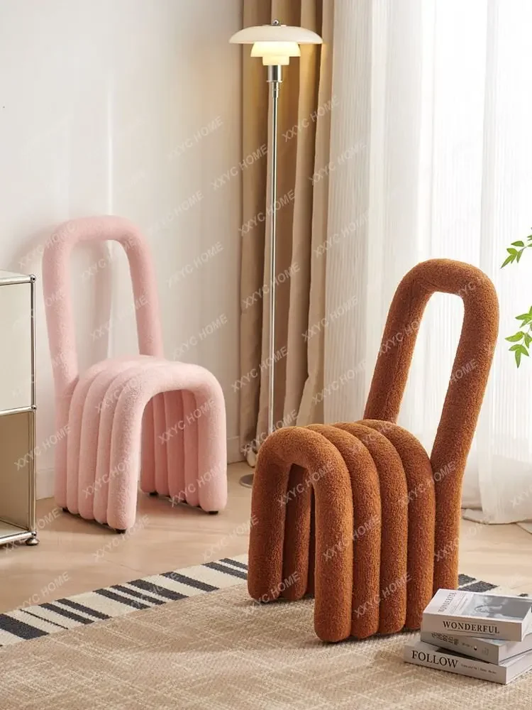AA Premium Light Luxury Makeup Desk Chair Girls Bedroom Dressing Stool Modern Simple Nail Art Chair Backrest Lamb Fleece