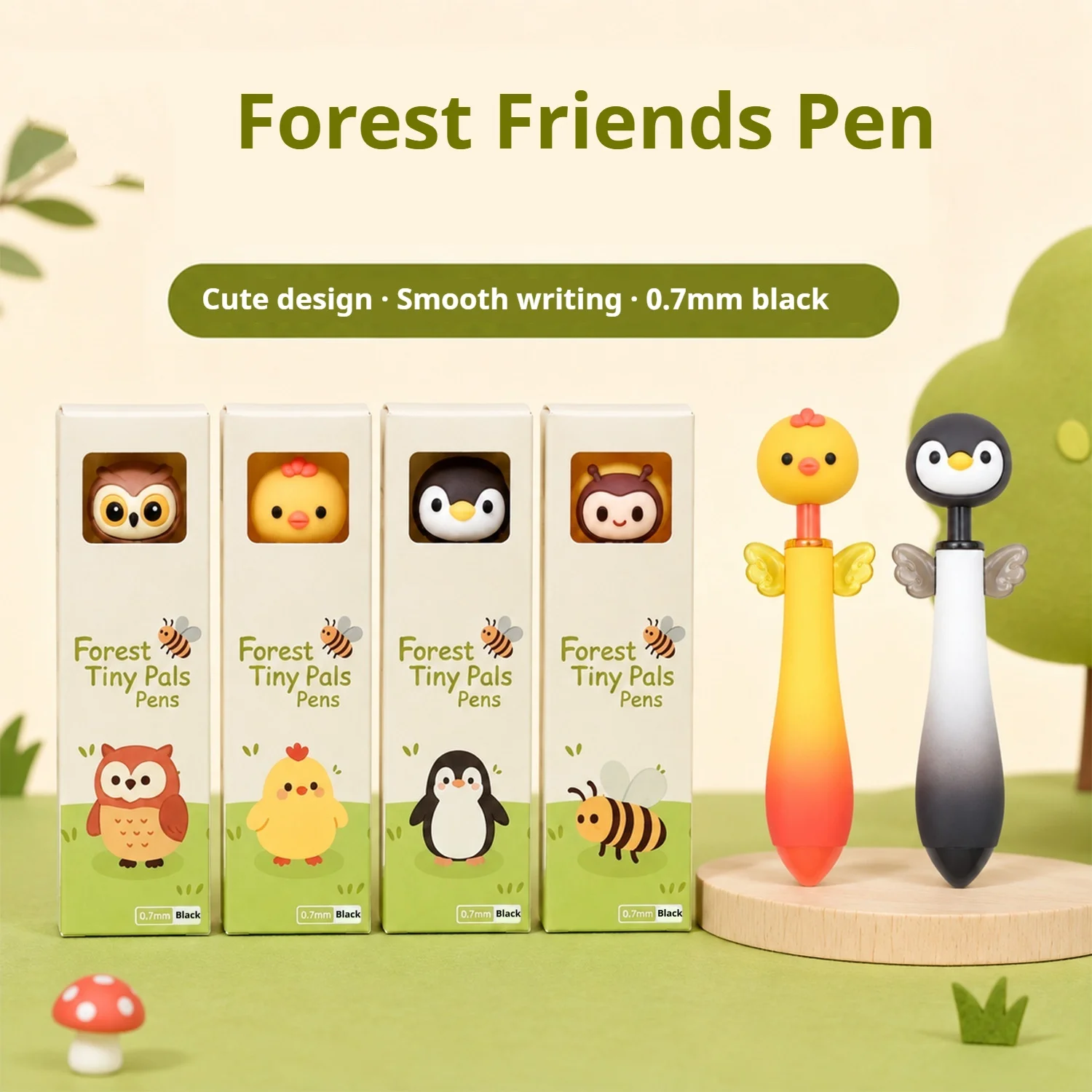 2/1 Piece Random Style Creative Chubby Pen with High Aesthetic Appeal, Cute Pet Design, Retractable Ballpoint Pen with Black Ink Refill, Mini Portable Short Pen, Creative Stationery to Make Learning More Fun