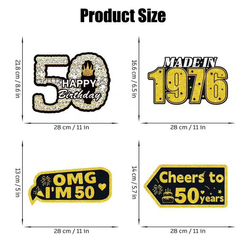 50th Birthday Yard Signs Black Gold 1976 Vintage Outdoor Lawn Decorations Happy 50 Party Directional Signs Celebration Supplies - view 2