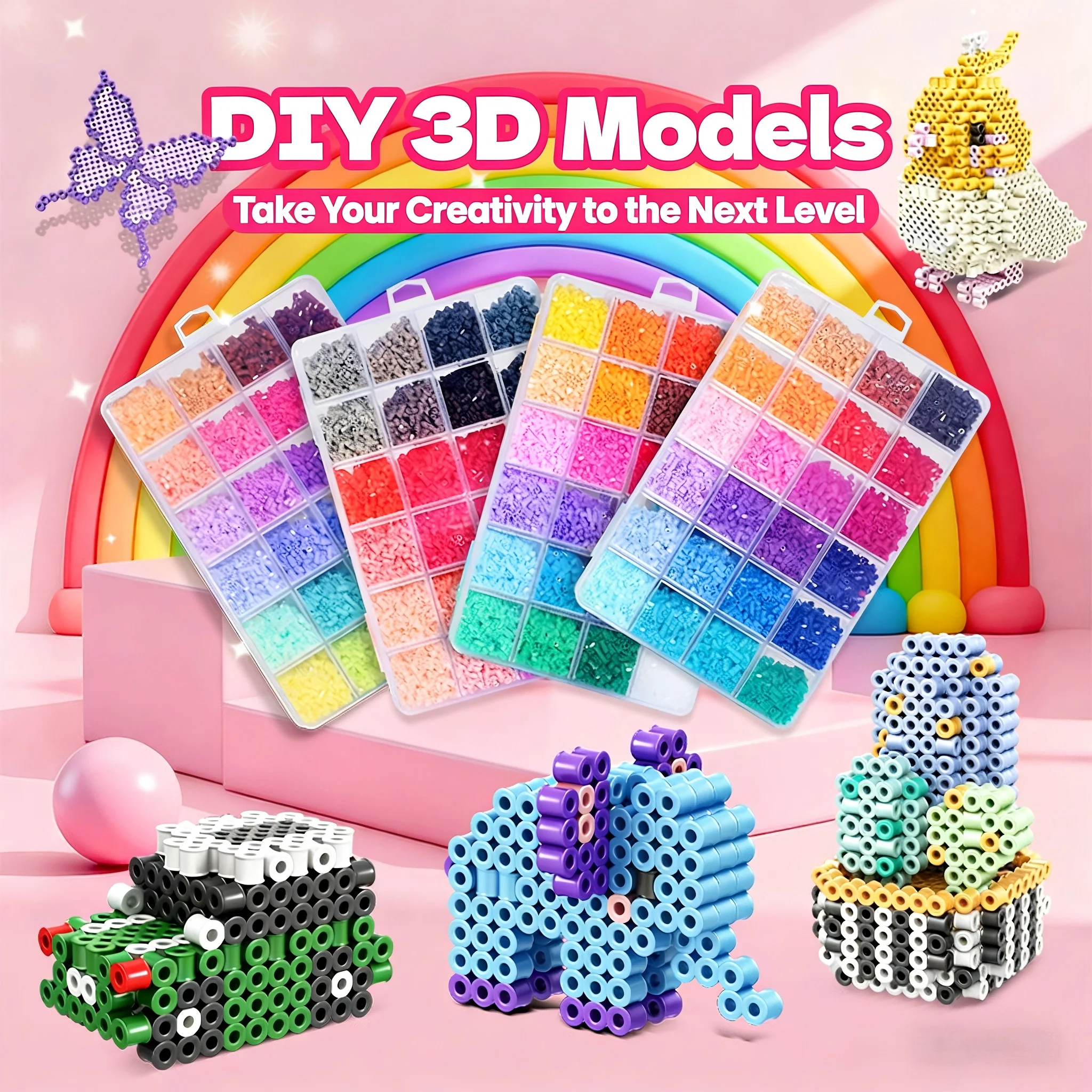 Perler Beads 24/48 Colors Kit, 2.6mm Hama Fuse Beads with Ironing Guarantee, 3D Puzzle DIY Creative Craft Gift for Kids & Adults