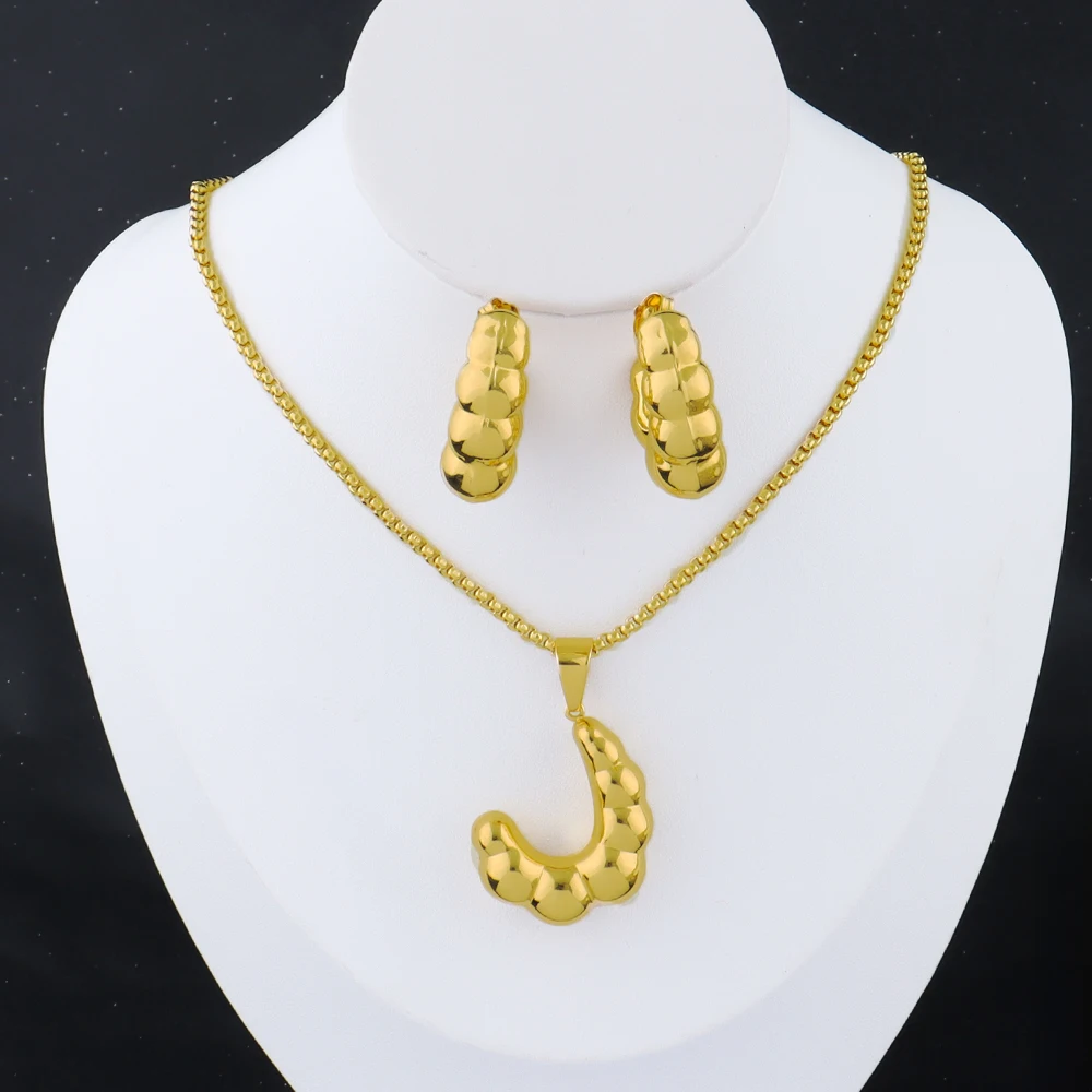 

Gold Plated Necklace And Stud Earrings Jewelry Sets Pendant Chain for Women Shining Mirror Surface Design for Party Weddin