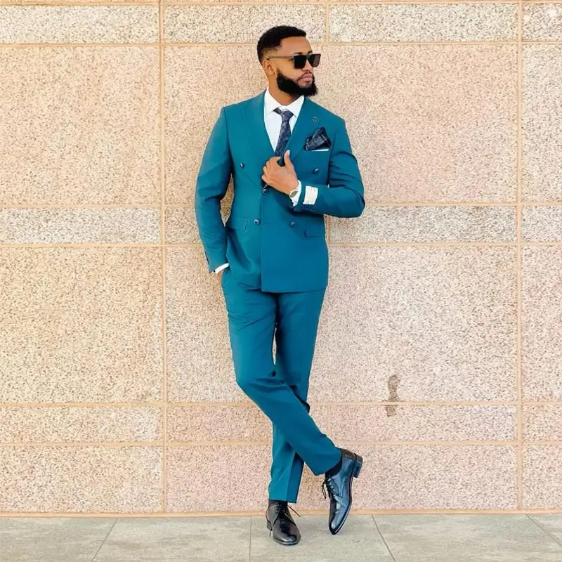

Slim Fit Men's Suit 2 Pieces Male Blazer Sets Business Tuxedos Jacket And Pants Double Breasted Wedding Groom Wear