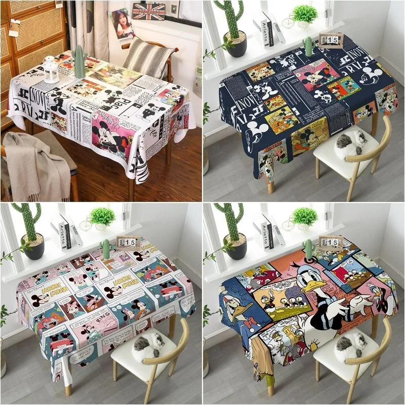 Cartoon Mickey Minnie Table Cloth Dust-proof Washable Living Room Coffee Table Cloth Mat Student Computer Table Cloth Wholesale