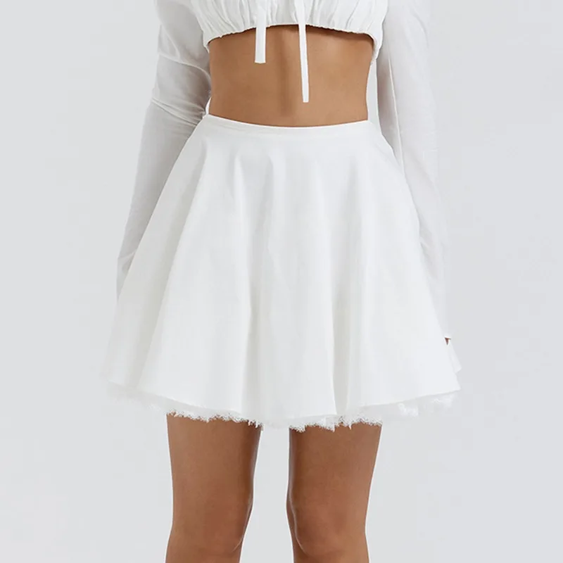 Women's Fashion Bow White Lace Skirt Female Clothes Summer New 2024 Sexy Sweet Spicy Mini A-line Skirts for Youthful Women Y2K