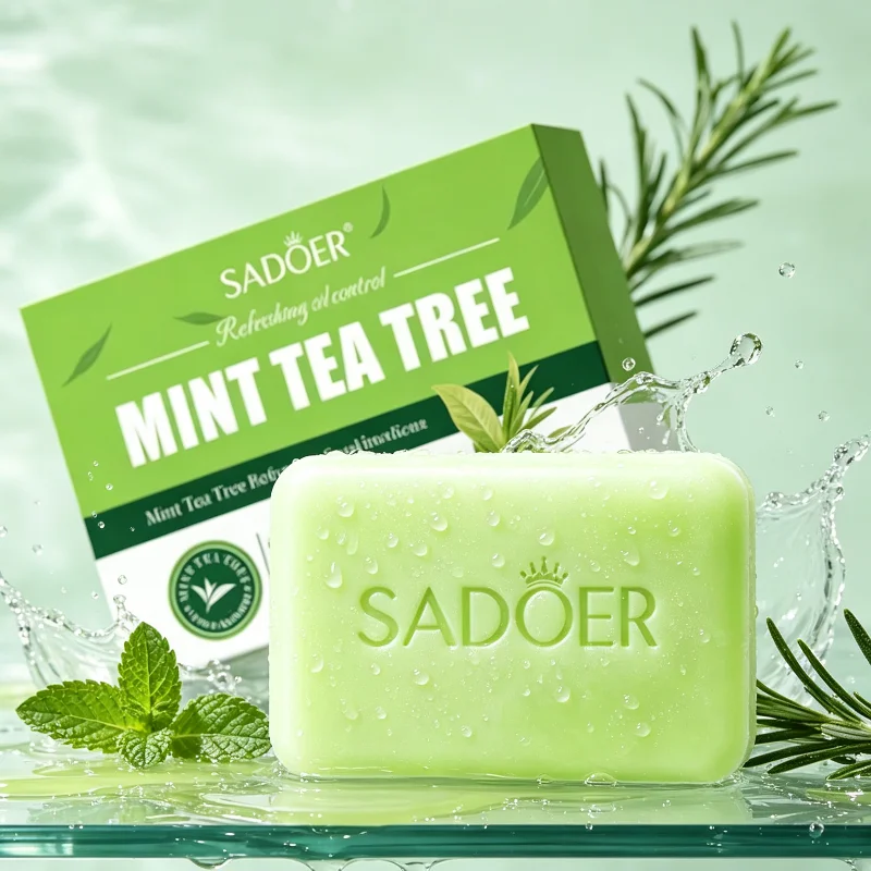 Refreshing Tea Tree Mint Cleansing Soap Oil Balance Formula Gentle Non-irritating Plant‑based Mild Soap For Face Body Washing