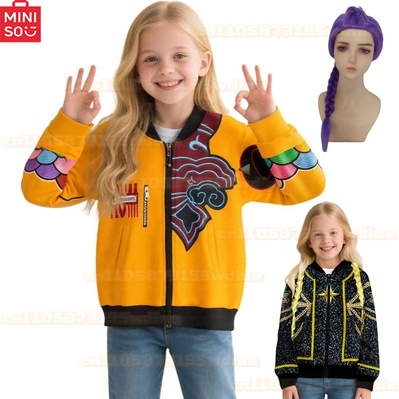 

Girl Kpop Rumi Cosplay Jacket Polyester Kids Demon Hunters Zoey Cosplay Costume Halloween Hoodie Sports School Uniforms Outwear