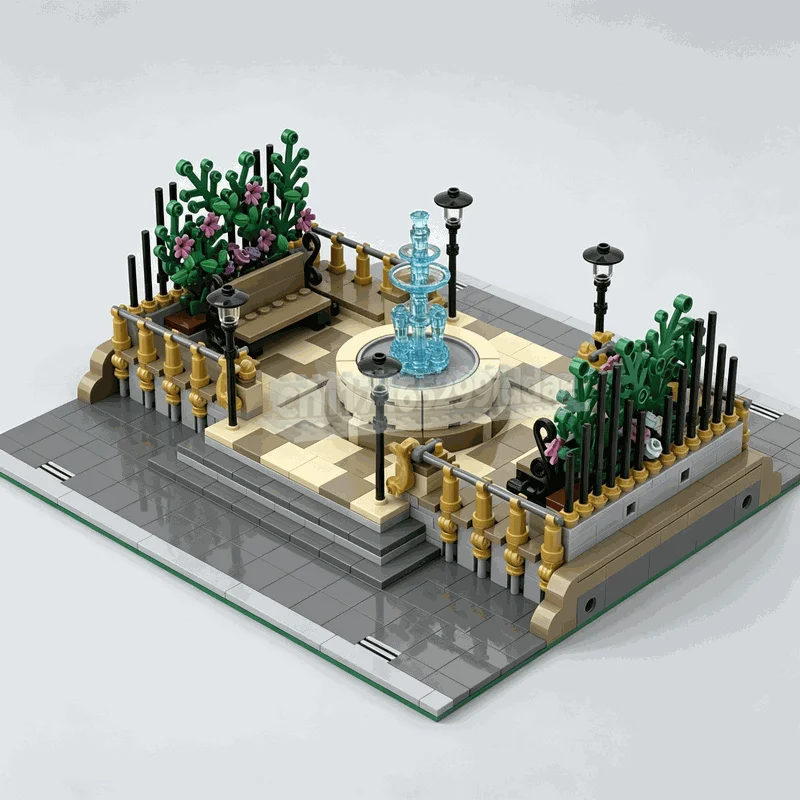 1034PCS Modular Fountain Square MOC City Street View Building Blocks Custom Puzzle Architecture DIY Creative Assembly Toy Gift