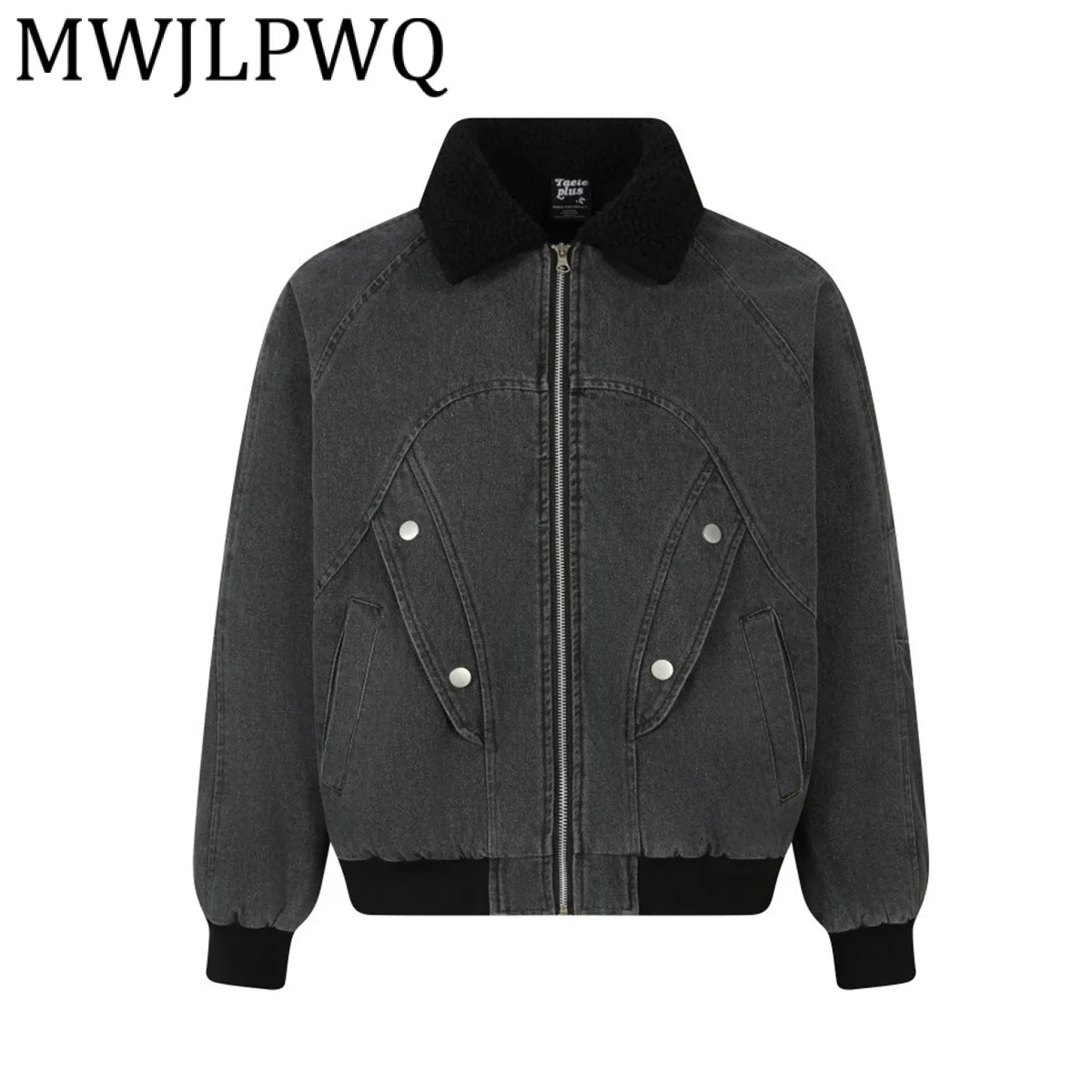 

MWJLPWQ Men's Fur Collar Jacket Denim Cotton Coat Long Sleeve Zipper High Street Spliced Design Casual Top 2025 New Winter 21413