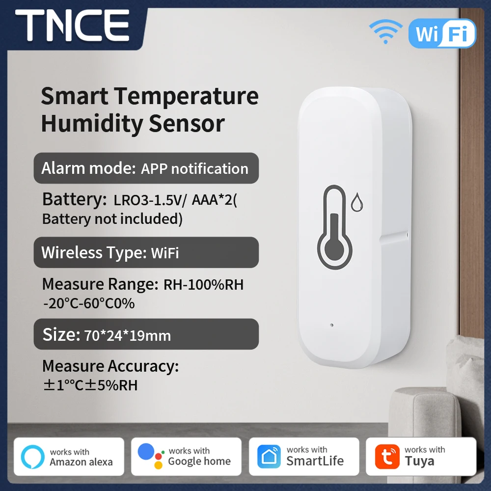 TNCE Tuya sensor de temperatura e umidade wi-fi/zigbee, monitor higrômetro termômetro interno, funciona com vida inteligente alexa google home