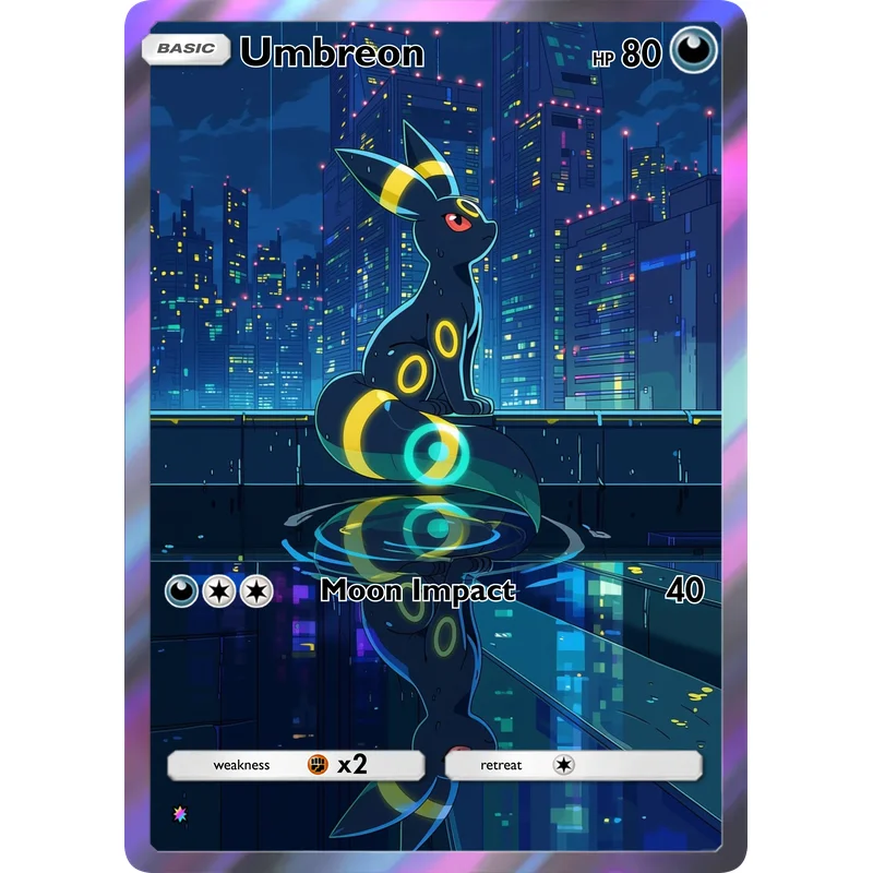 5Pcs Umbreon Trading Cards Set Full Art Holographic Dark Creature Collectible Game Cards Kids Fans Gift