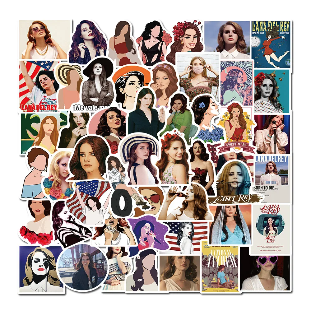 50pcs Hot Singer Lana Del Rey Stickers Funny Graffiti Decals for Laptop Luggage Guitar Skateboard Water Bottle Stickers