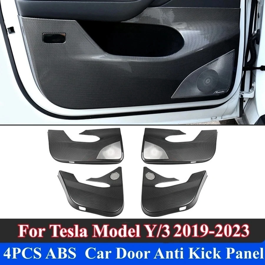 4PCS ABS Carbon Fiber Style Car Door Anti Kick Panel Stickers For Tesla Model Y Model 3 2019-2023 Inner Door Protector Cover