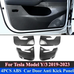 4PCS ABS Carbon Fiber Style Car Door Anti Kick Panel Stickers For Tesla Model Y Model 3 2019-2023 Inner Door Protector Cover