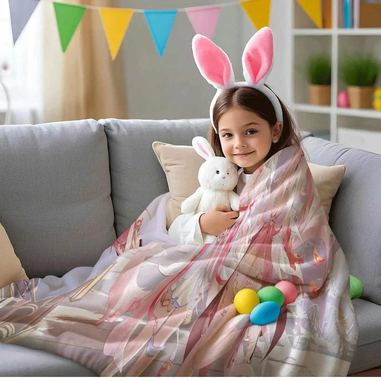 Genshin Impact Yae Miko Soft Flannel Sofa Adult Blanket Portable Office Lunch Break Blanket 5