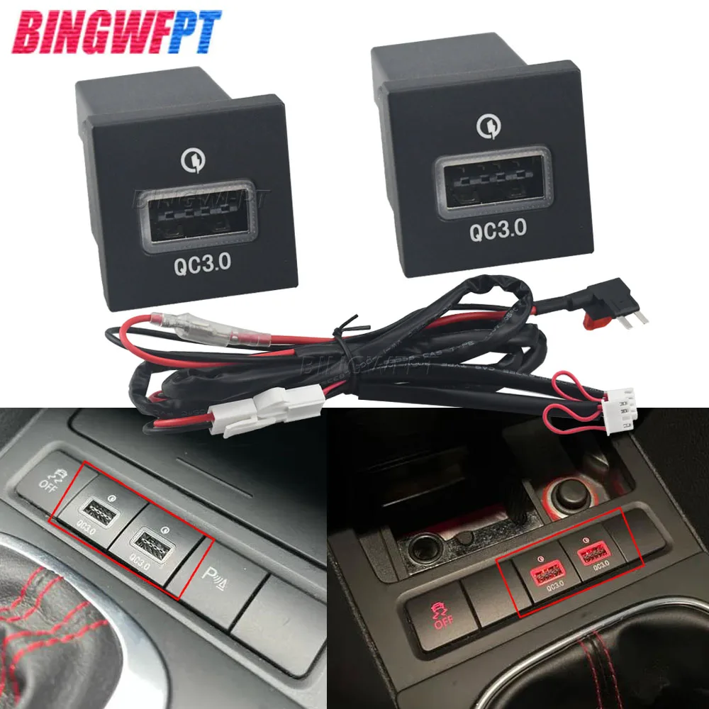 Car Charger Socket For VW Jetta 5 MK5 Scirocco Golf 6 06-12 USB Charger PD Quick Charge QC3.0 Auto Phone Charging Adapter Button