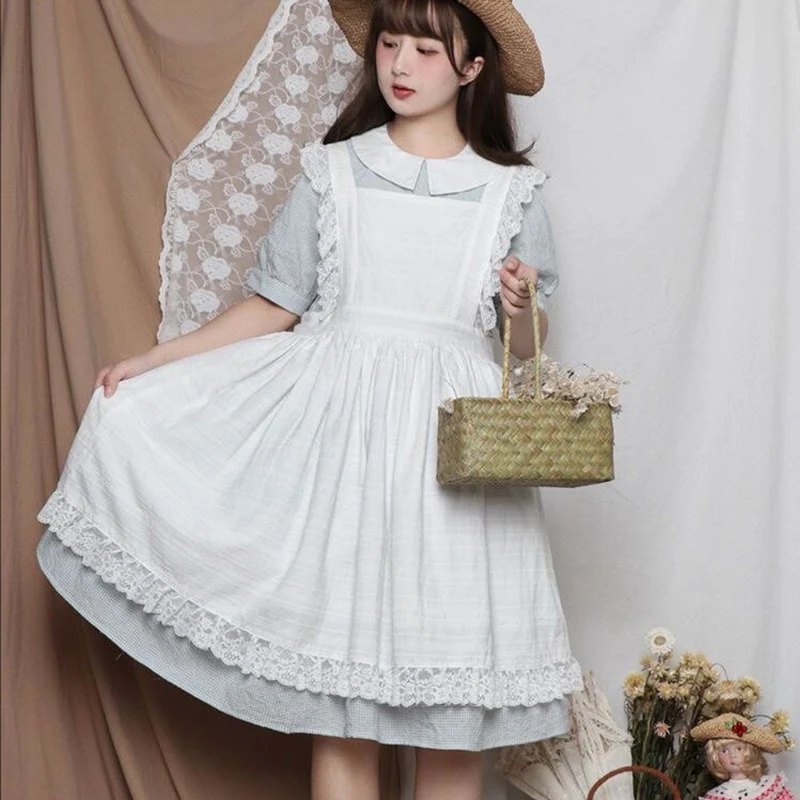 Lolita Girl Ruffle Lace Lady Apron Long Cosplay Japanese Kawaii Sweet Maid Waitress Bib Garden Restaurant Service Work Pinafore