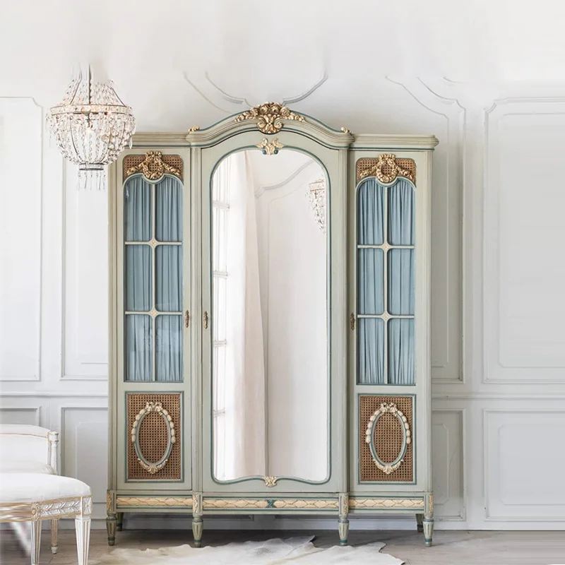 Solid wood wardrobe pastoral country carved quality solid wood wardrobe, French court bedroom retro furniture