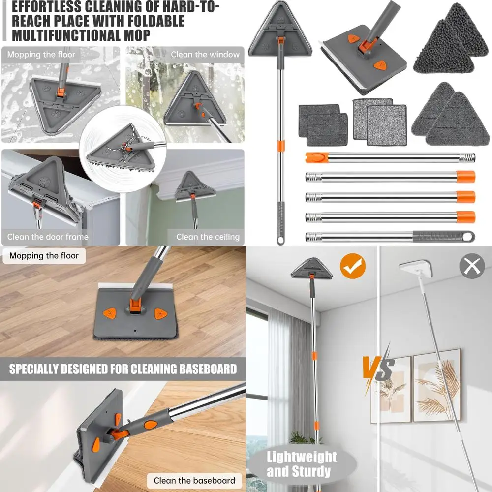 

Telescopic Wall Mop with Handle, 86 Extendable Pole, Swivel Squeegee Cleaner, 8 Washable Pads for Various Surfaces