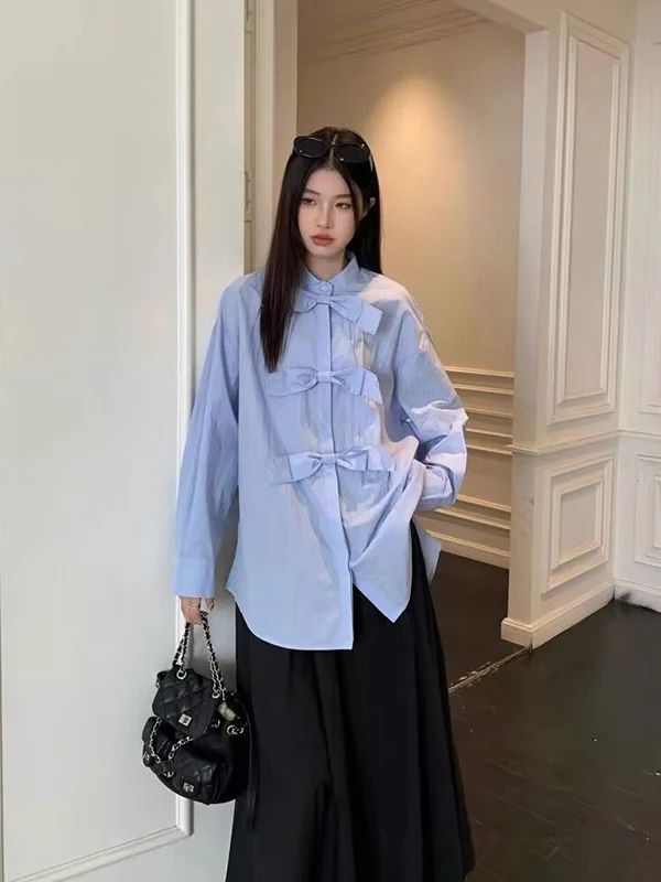 

plus Size 300 Pou Women's irt Knot Long Sve Korean Sle Autumn Versatile Loose Fit Casual Faion