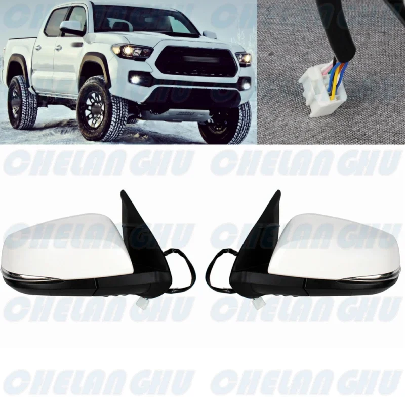 

For Toyota Tacoma 2016 2017 2018 2019 2020 2021 US Version 1 Pair 7 Pins White Painted Power Adjust Auto Fold Mirror Assembly