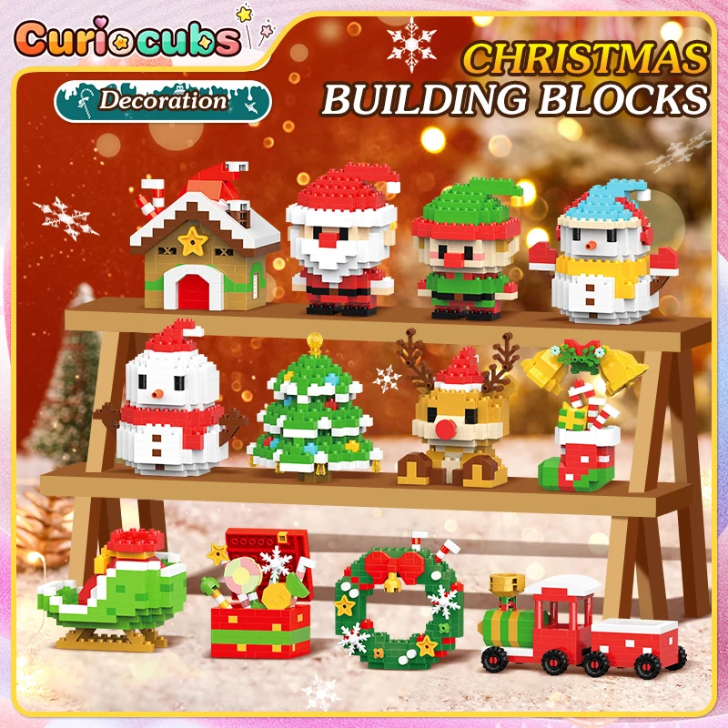 DIY Weihnachten Baustein Schneemann Elch Santa Claus Modell Micro Ziegel Baustein Baum Dekoration Kinder Spielzeug Weihnachten Geschenke