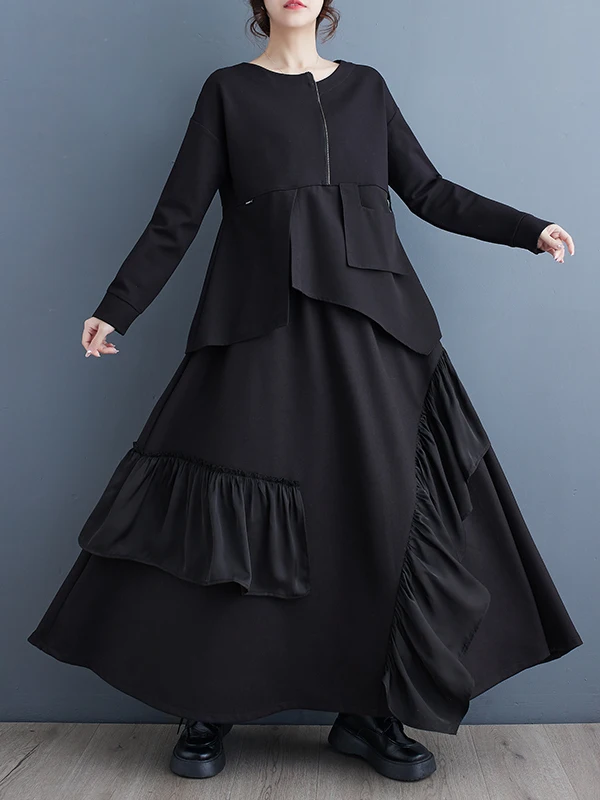 High Waist A-Line  Skirt Dark Series Yamanaka Style Commute City Cotton Polyester Blend Loose Fit Summer Autumn Skirt
