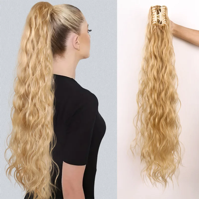 

Long Hair Ponytail Wig for Women, European and American Style Long Curly Hair Claw Clip Synthetic Hair High Ponytail
