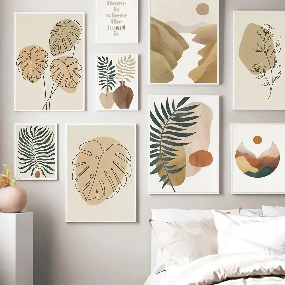 Abstrakte Linie Blatt Malerei Boho Poster Monstera Pflanze Blume Wand Kunst Leinwand Druck Nordic Wand Bilder für Wohnzimmer