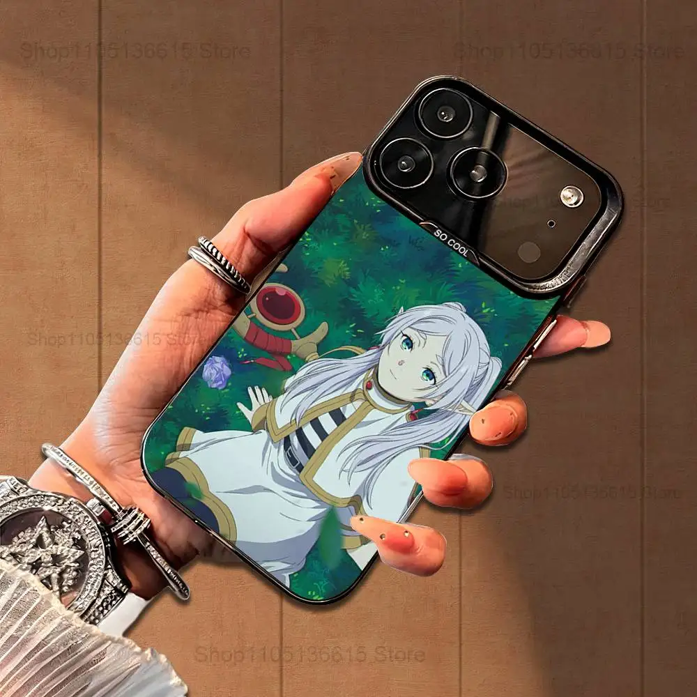 Capa de telefone animada f-freren fofa para iphone 16,15,14,17,13,12,11, mini, pro, se,xs, max, capa de silicone preta fosca