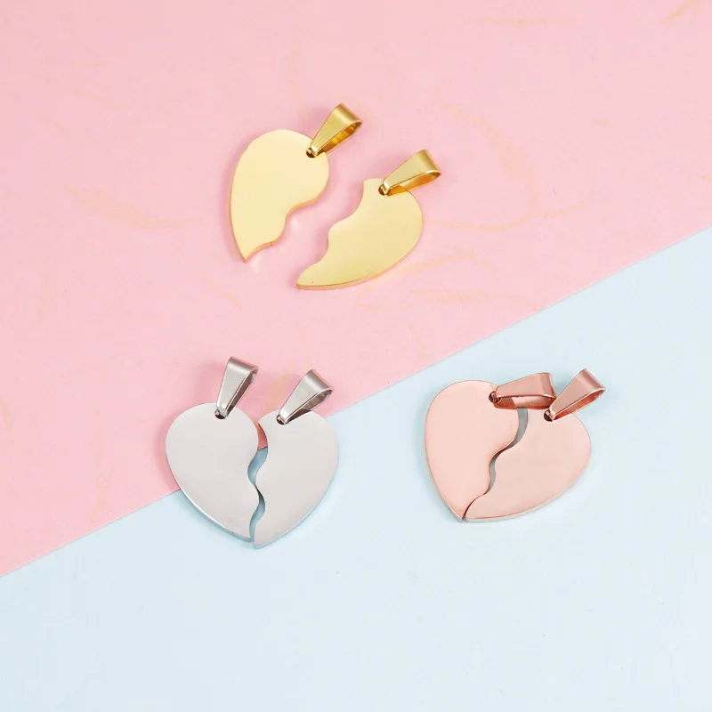 

5Paris/ Lot Stainless Steel Mirror Polish Broken Heart Charms Pendants Two Halves Heart for DIY Jewelry Making Accessory
