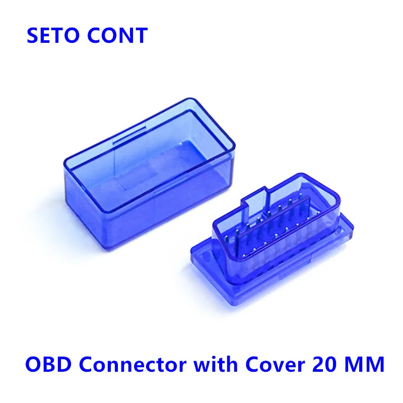 J1962 Transparent Blue OBD Connector Male 16 Pin With OBDII Cover 20mm Used for ELM327 Auto Window Lifter Automotive GPS Tracker
