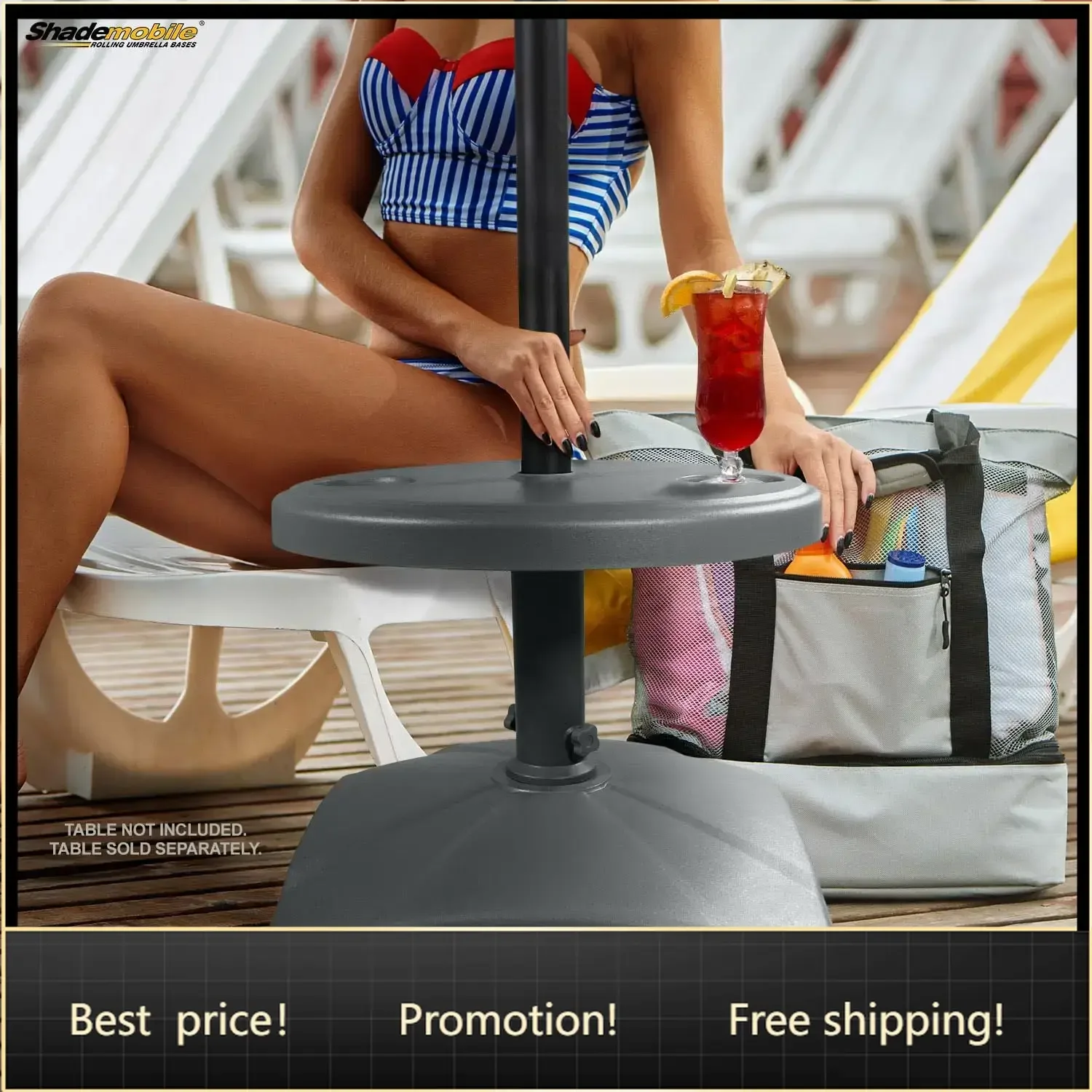 Outdoor Umbrella Stand w/Easy Rolling Base (up to 125lb) Heavy Duty Universal Design for Weighted Commercial Patio & Deck Big