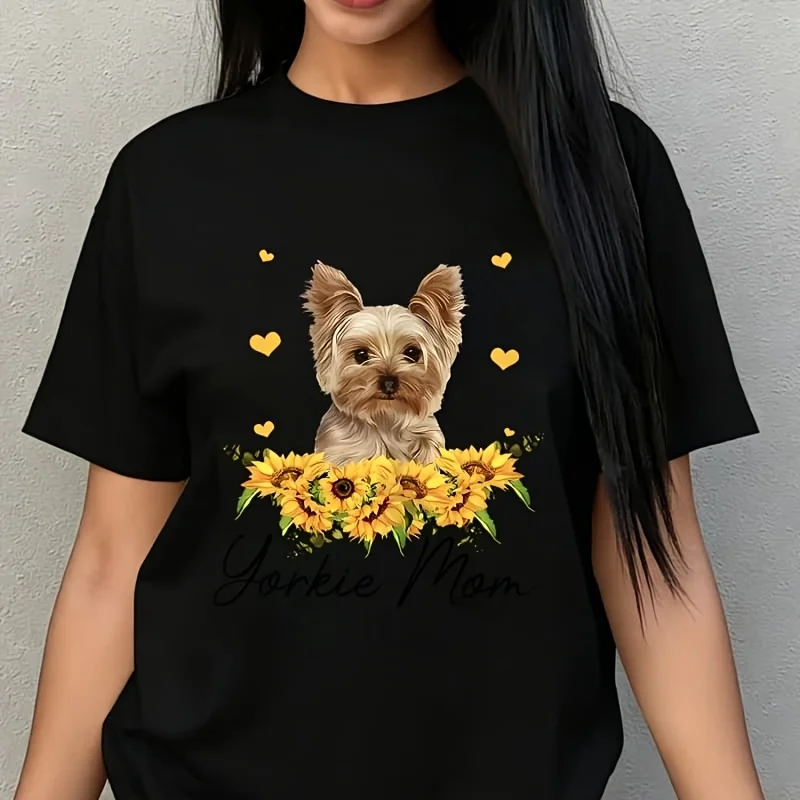 Cute Puppy Graphic Women's Plus Size T-Shirt 100% Cotton 220g
