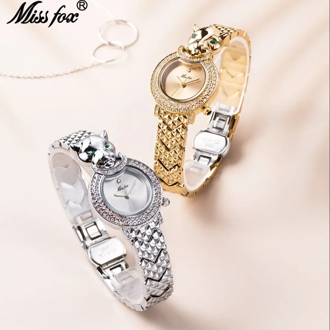 

MISSFOX Watch For Women Silver Leopard Stainless Steel Ladies Reloj Classic Stainless Steel Japan Movt Diamond Girl Wristwatches